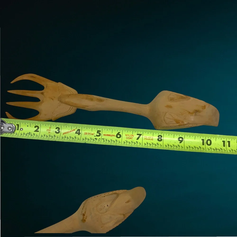 Vintage Indonesian Carved Wood Duck Salad Servers Spoon Fork Folk Art 10